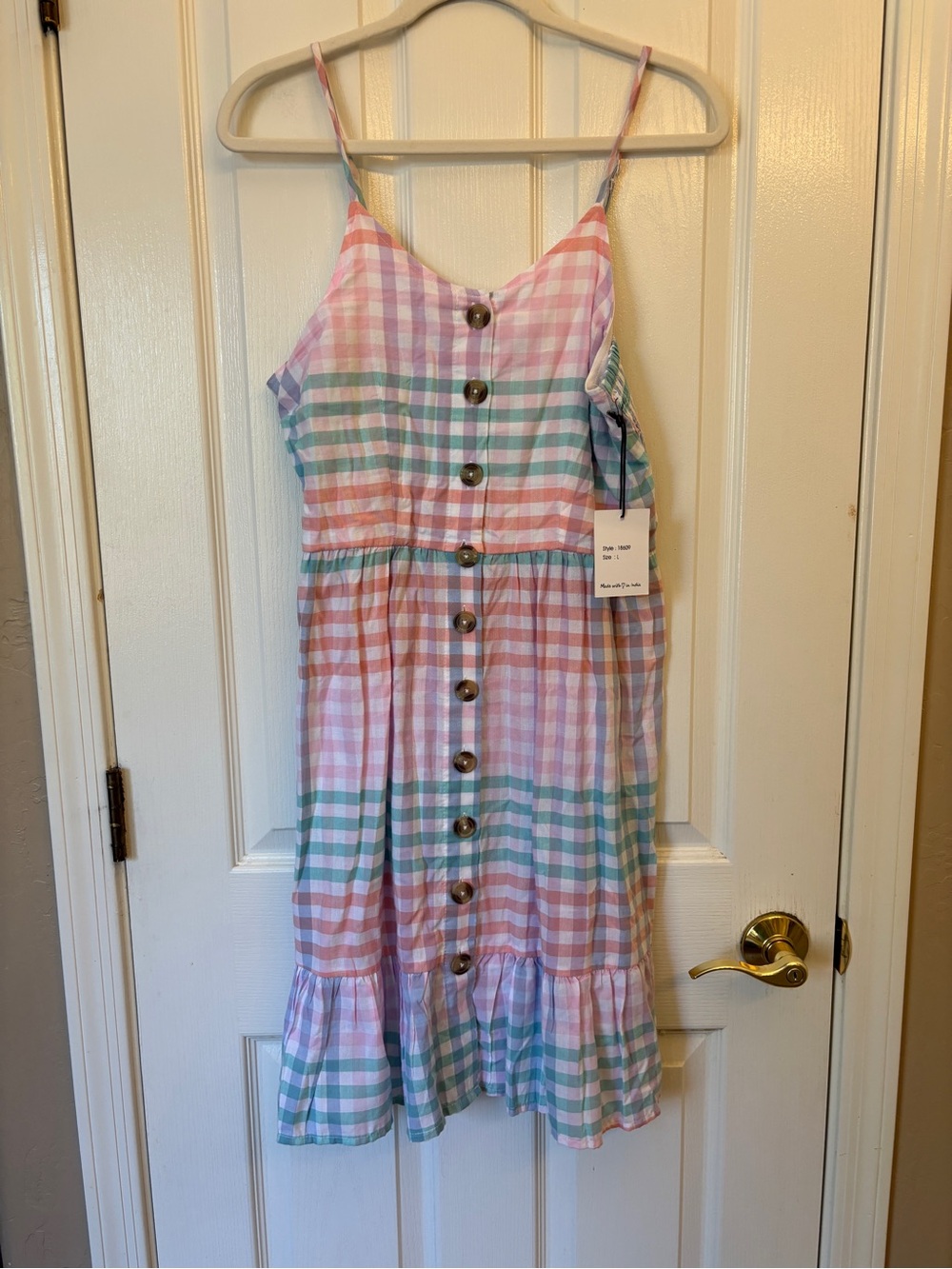 Japna Pink Multi-Color Gingham Button-Front Sundress ~ Women’s Large ~